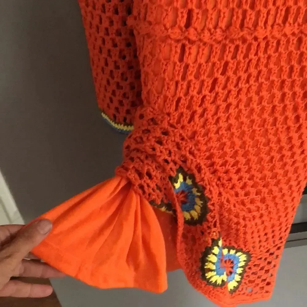 Zara Orange crochet mod looking dress. L